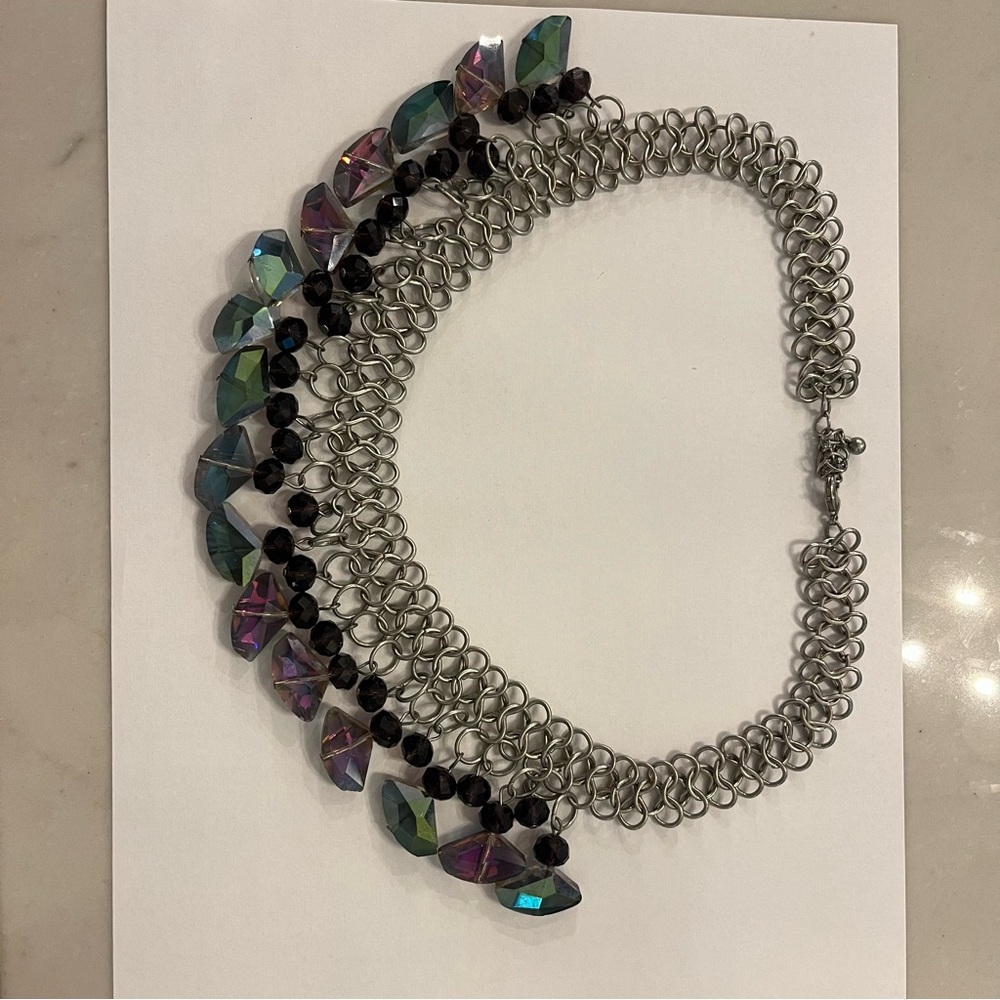 Czech Glass Silver Tone Dramatic Statement Neckla… - image 6